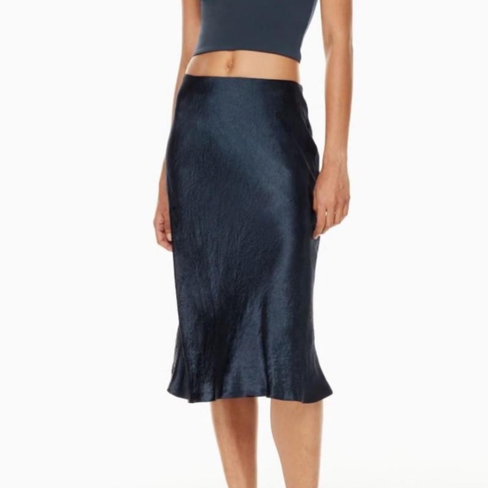 Aritzia Babaton Satin Slip Midi Skirt Navy